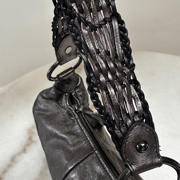 Y2K Via Spiga Madeline Pewter Leather Hobo with Braided Strap and Tassel NWT - Picture 6 of 8